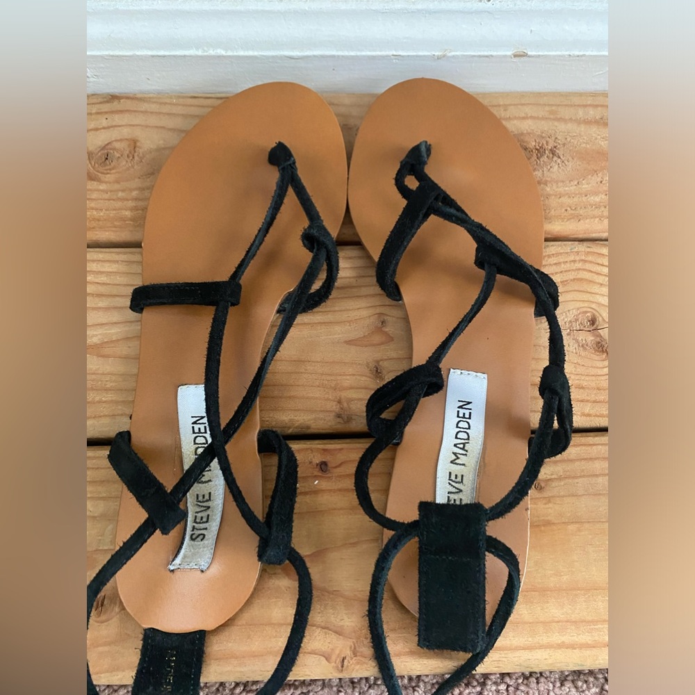 Steve Madden ankle wrap sandals black size 6